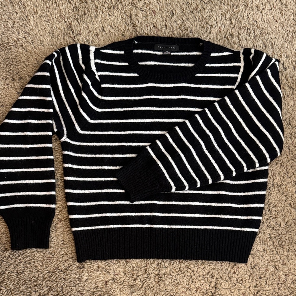 Sanctuary Black and White Striped Knit Jumper Sweater Sz 1x/14 🏁